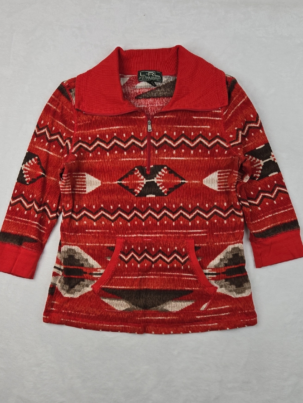 Lauren Active Ralph Lauren 1/4 Zip Thermal Top Red Southwestern Aztec Size L
